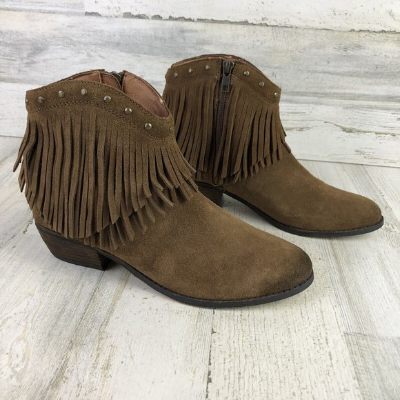 Minnetonka Shoes - Minnetonka Bandera Brown Suede Ankle Boots Studded Fringe Zip 83013 Women’s Sz 8